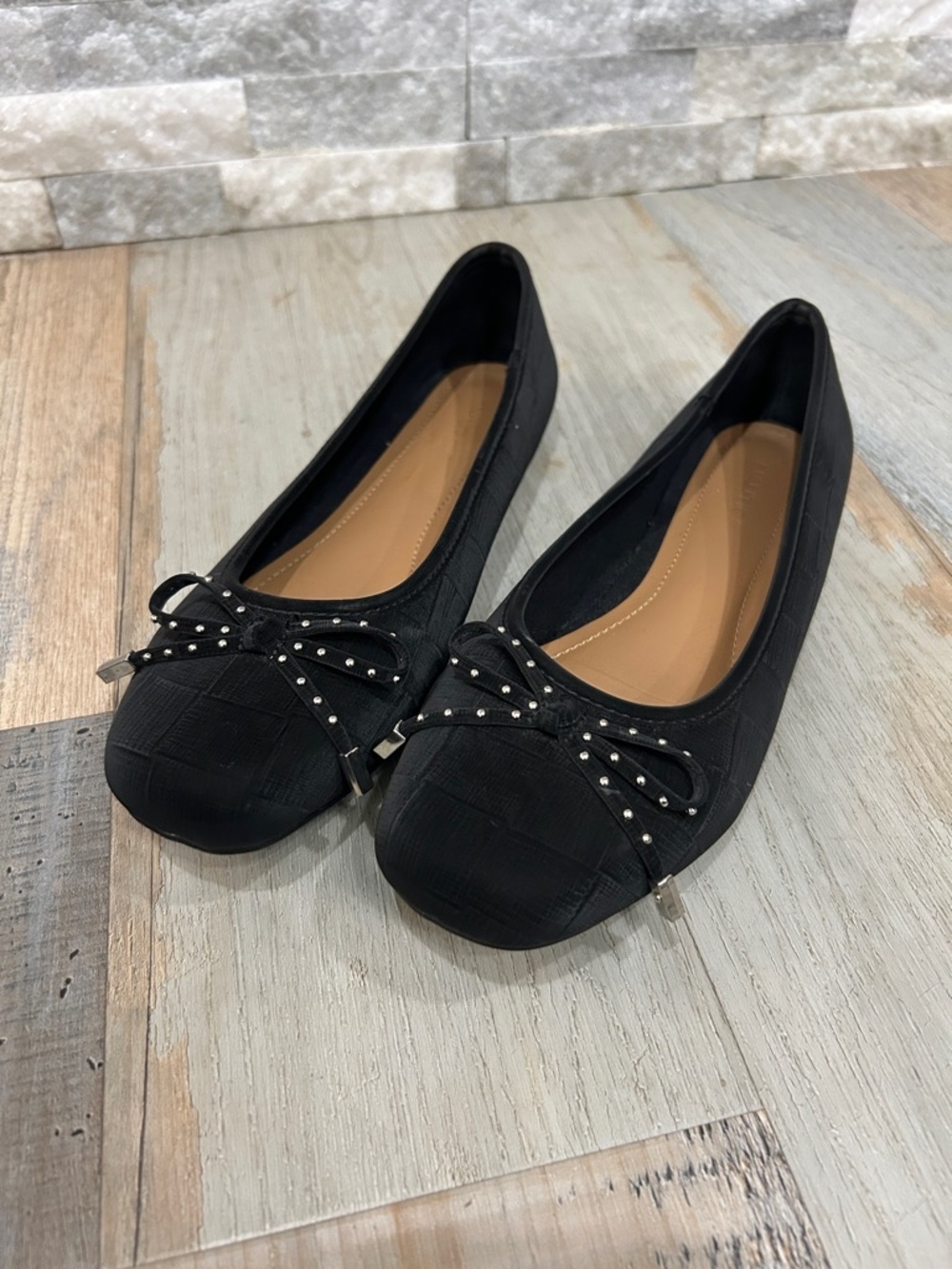 NAUTICA Womens Black Emile Ballet Flats Studded Bow Sz 9 Business Office Casual